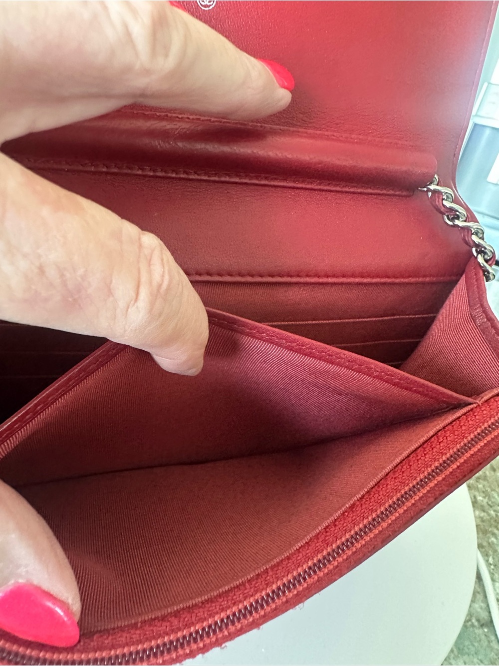 Chanel Classic WOC Wallet On Chain Red Lambskin Silver HW Pristine - Entrupy COA - Picture 11 of 16
